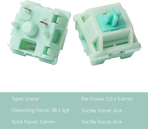 Miniatura 2 de Interruptor de teclado Akko Botany para teclado mecánico de juegos, interruptores lineales prelubricados de 38gf de 5 pines (45 piezas)