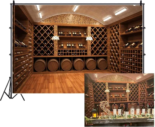 Laeacco Bodega de vino francesa Backdorps 10x6.5ft Fondo de fotografía de vinilo de madera para almacenamiento de vino tinto champán Celebración