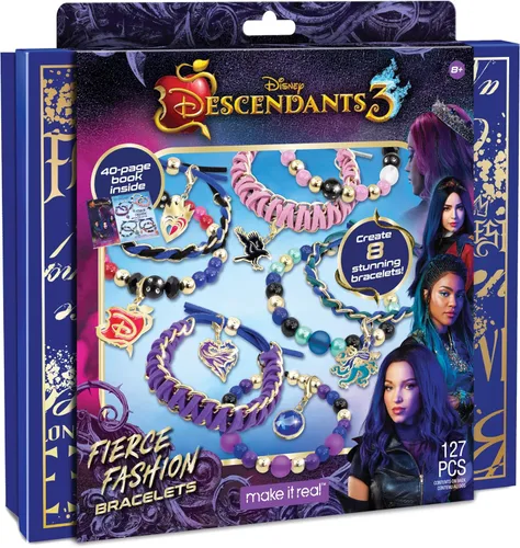 Make It Real Disney Descendants 3 Fierce Fashion Jewelry Kit – Juego de bricolaje para hacer pulseras de cuentas y dijes, incluye suministros,