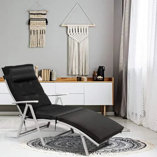 Miniatura 4 de COSTWAY Sillón plegable para exteriores, sillón reclinable ligero con cojín, color negro