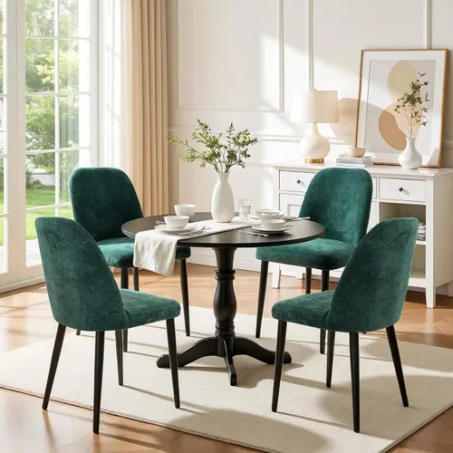 Miniatura 26 de Juego de 2 sillas de comedor tapizadas, sillas de comedor de tela moderna de mediados de siglo, sillas de cocina con asiento acolchado y patas