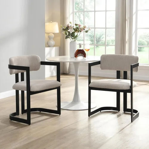 Christopher Knight Home Auber - Juego de 2 sillas de comedor tapizadas modernas, juego de sillón de comedor tapizado de tela con marco de metal,