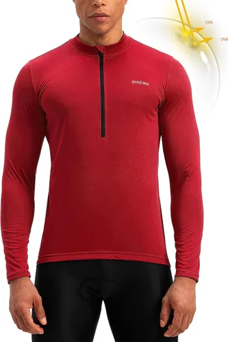 Miniatura 2 de Maillot de ciclismo para hombre con 3+1 bolsillos traseros con cremallera, manga larga, absorción de humedad, UPF 50+ media cremallera