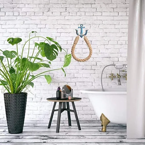 Miniatura 6 de Soporte náutico para papel higiénico rústico, industrial, montado en la pared, anillo de papel higiénico náutico con gancho de metal para decoración
