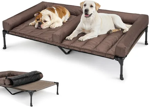 Miniatura 12 de Veehoo Cama elevada refrescante para perros + cojín doble impermeable para dos perros medianos, cama elevada para perros con tapete de apoyo