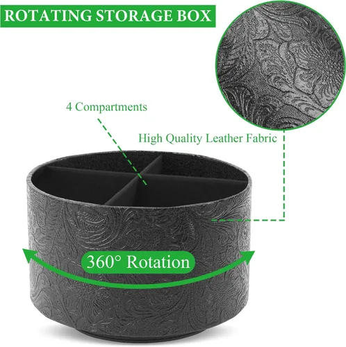 Miniatura 3 de lizimandu Organizador Redondo de Cuero para Suministros de Arte, Soporte para Control Remoto, Rotación de 360 Grados, Soporte Multifuncional