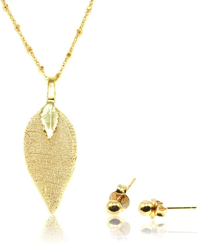 Miniatura 36 de Joyas de hoja de oro rosa y plata para mujer. Pendientes de hoja natural y collares circulares colgantes. Elegantes conjuntos de joyas colgantes.
