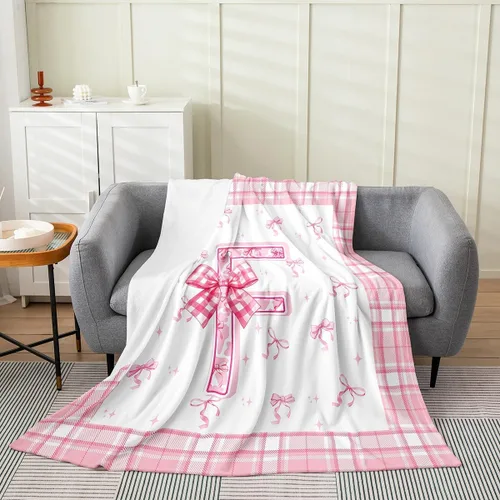 Miniatura 30 de Erosebridal Manta de franela con inicial de letra B, manta de forro polar con lazo rosa, 40 x 50 pulgadas, bonitos lazos del alfabeto, manta