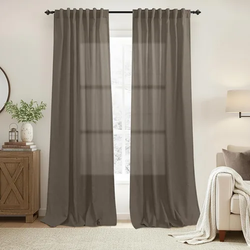 Miniatura 77 de KOUFALL Cortinas de lino azul marino de 84 pulgadas de largo, cortinas transparentes azul oscuro para sala de estar y dormitorio, medianoche