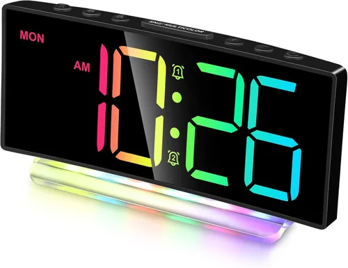 Cadmos Reloj Despertador Extra Fuerte para Personas de Sueño Pesado Adultos, Adolescentes, Niños, Reloj Arcoíris para Dormitorios, Pequeño Reloj
