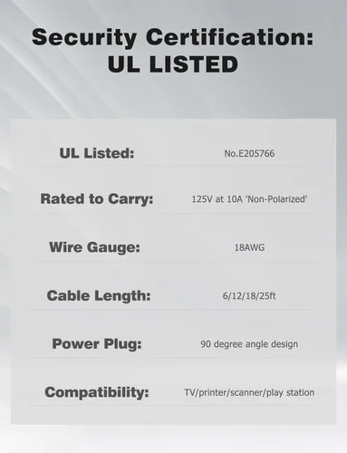 Miniatura 6 de Cable de alimentación para TV compatible con Samsung TV, Ancable de 12 pies en ángulo de 90 grados 18AWG de 2 clavijas a cable de alimentación C7