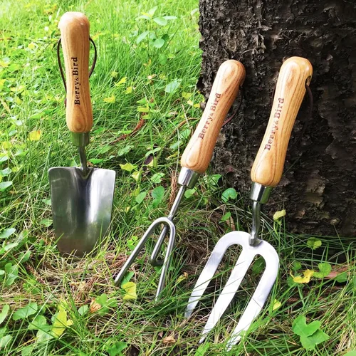Miniatura 7 de Berry&Bird Juego de herramientas de jardín de 3 piezas de acero inoxidable resistente, incluye paleta de mano, cultivador de mano y tenedor de mano