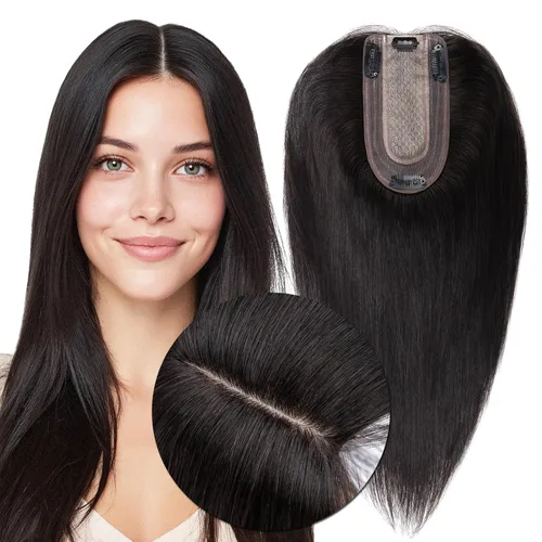 Miniatura 16 de MY-LADY Extensiones de cabello humano para mujeres con base de seda y clip de encaje, 150% de densidad, cabello humano real, 7 * 13 cm, lacio, 6