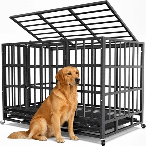 Miniatura 8 de Hiwokk Jaula para perros de 38 pulgadas, perrera indestructible a prueba de escapes para perros grandes de alta ansiedad, jaula de metal fuerte