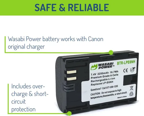 Miniatura 3 de Wasabi Power Batería de repuesto LP-E6NH para Canon EOS 5D Mark II/III/IV, 5DS, 5DS R, 6D, 6D Mark II, 7D, 7D Mark II, 70D, 80D, 90D, R, R5, R5C