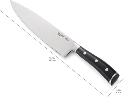 Miniatura 5 de Amazon Basics Cuchillo de chef clásico de acero inoxidable de 8 pulgadas con espiga completa y tres remaches, plateado