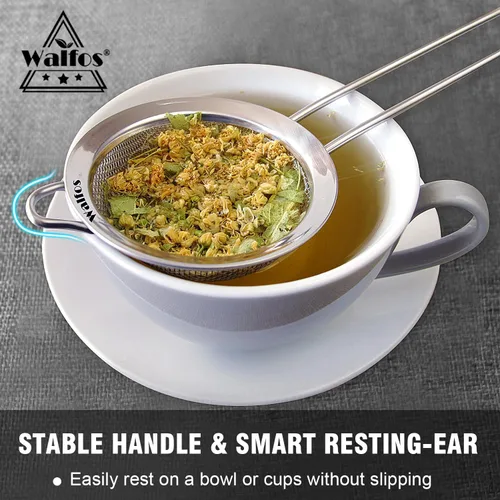 Miniatura 3 de Walfos Pequeño colador de té de malla fina, mini tamiz de acero inoxidable con asa, coladores de metal de cocina de 2.7 pulgadas para té, jugos