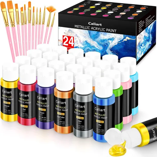 Miniatura 14 de Caliart - Juego de pintura acrílica iridiscente de 24 colores camaleón con 12 pinceles Craft Painting kit for Adults Artists Beginners, Rich
