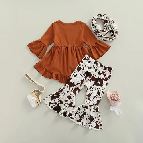 Miniatura 32 de Kaipiclos Ropa occidental para bebé niña, con lindo estampado con volantes, manga larga, pantalones para otoño e invierno, trajes de vaquera