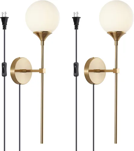 Miniatura 11 de KCO Lighting Mid-Century - Juego de 2 apliques de pared con cable de cristal dorado, lámparas de pared modernas industriales de brazo largo