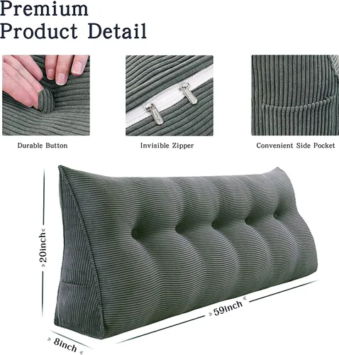 Miniatura 4 de VERCART Almohadas de cuña para cabecero de cama, almohada de cuña para cabecero, almohada triangular, almohadas de cuña, almohada con funda Café