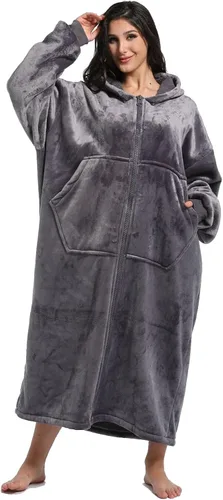 Miniatura 39 de FUSSEDA - Sudadera con manta portátil de gran tamaño, forro polar cálido y grueso con capucha sherpa acogedora con bolsillos y mangas. Regalo
