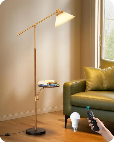 Miniatura 9 de EDISHINE - Lámpara de pie de arco de 68" con mesa, lámpara de pie vintage para sala de estar con bandeja, altura ajustable, bombilla LED de 5