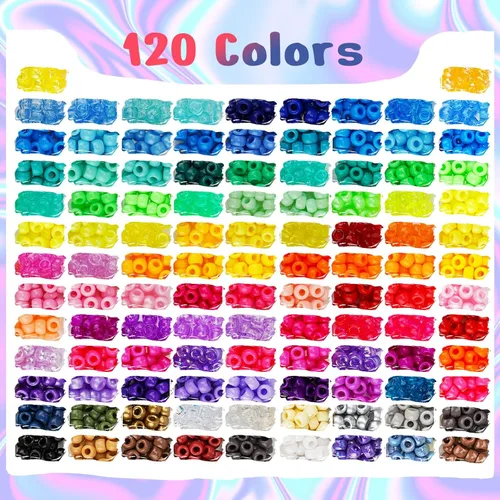 Miniatura 2 de Dowsabel Kit de 6 cajas de 120 colores para hacer pulseras de cuentas de poni, cuentas para hacer joyas con cuentas de letras Kandi, manualidades