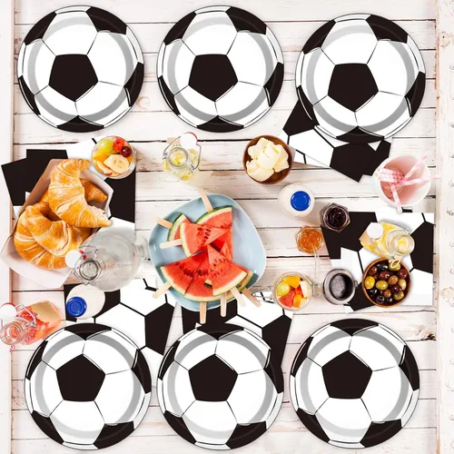 Miniatura 7 de Qyeahkj Platos de Decoración para Fiesta de Cumpleaños de Fútbol Servilletas Mantel Suministros - Sirve a 24 Invitados Vajilla Desechable Artículos