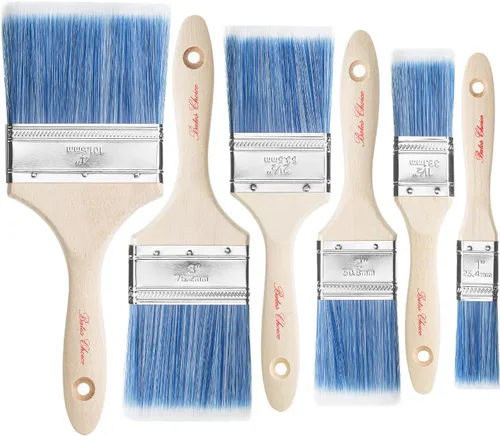 Bates - Pinceles de pintura, paquete de 6, 1, 1.5, 2, 2.5, 3, 4 pulgadas, mango de madera, pinceles de pintura de pared plana para paredes, muebles
