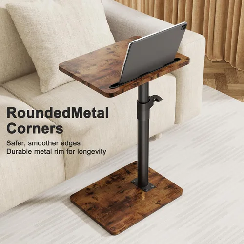 Miniatura 6 de YUHFERA Mesa auxiliar con bandeja para sofá - Giratoria 360°, altura ajustable, para espacios pequeños, mesa lateral para aperitivos para cama