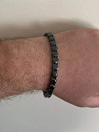 Miniatura 9 de HarlemBling Solid 925 Sterling Silver Mens Black Tennis Bracelet - Iced Hip Hop CZ Mens One Row Bracelet - Real Oxidized Solid Silver Black CZ 85 7mm