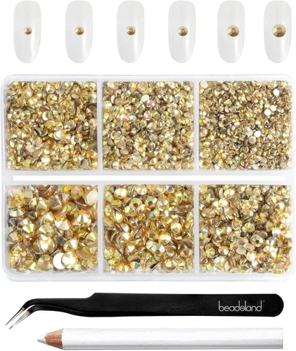 Miniatura 26 de BEADSLAND 4300 piezas de diamantes de imitación con parte plana, diamantes de imitación transparentes para uñas, gemas de cristal redondas