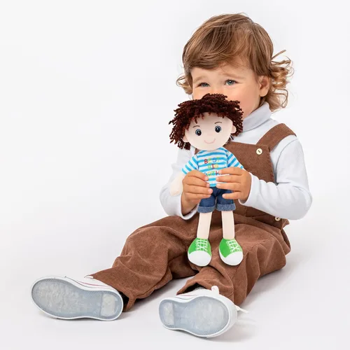 Miniatura 4 de June Garden Snuggle Cutie Benny de 14 pulgadas, muñeco de felpa suave Best Big Brother, muñeco de peluche con camisa a rayas azules y zapatos Verde