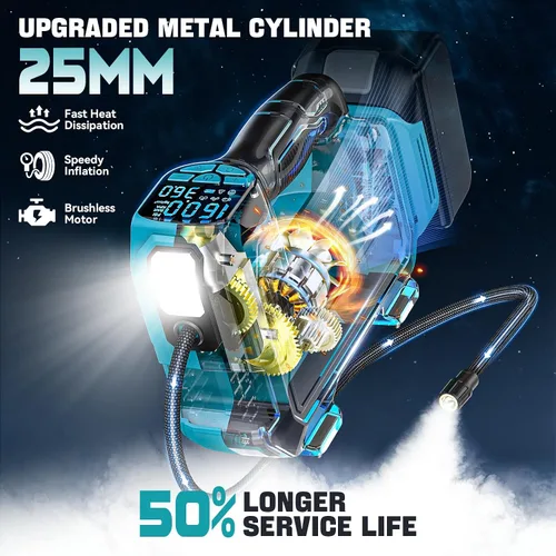 Miniatura 3 de Inflador de neumáticos inalámbrico, compresor de aire portátil, bomba de aire de neumáticos compatible con batería Makita de 18 V, bomba automática