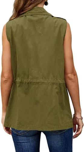 Miniatura 4 de Koodred - Chaleco militar casual para mujer, ligero, sin mangas, con cordón, con bolsillos