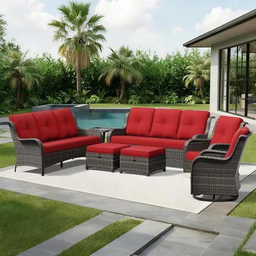 Miniatura 141 de Joyside Juego de sillas de mimbre para patio, juego de 3 piezas de mimbre para exteriores con 2 sillas reposabrazos y 1 mesa auxiliar para terraza