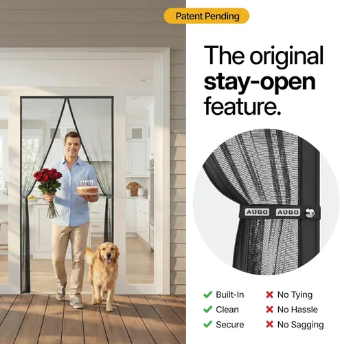 Miniatura 3 de AUGO Puerta mosquitera magnética – Autosellante, resistente, división de malla manos libres mantiene los insectos fuera – Apto para mascotas y niños