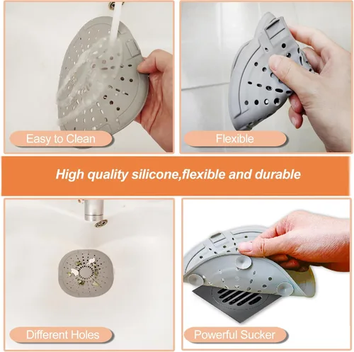 Miniatura 5 de Recolector de cabello cuadrado con ventosas para desagüe, tapón de silicona para ducha, fácil de instalar para baño, tina y cocina, 2