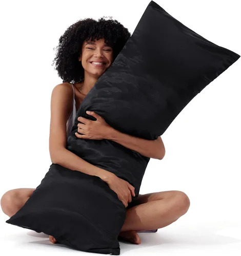 Miniatura 31 de Bedsure Funda de almohada de satén para el cabello, fundas de almohada de satén, tamaño estándar con cremallera, 20 x 26 pulgadas, paquete de 2, 01