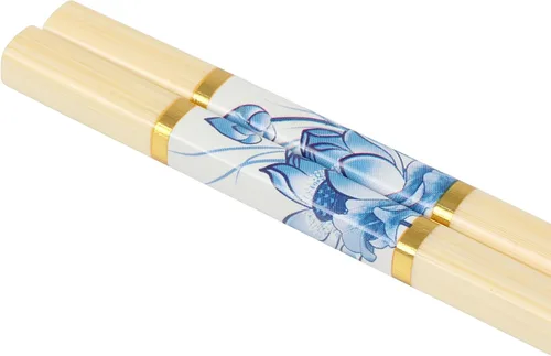 Miniatura 2 de BambooMN Palillos japoneses reutilizables de bambú premium, estampado floral, 9.5 pulgadas, color azul, 6 pares