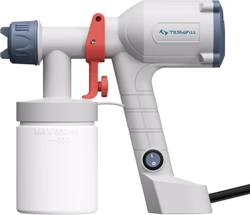 Tilswall HVLP - Pulverizador de pintura, pistola eléctrica ultraligera mejorada con taza desmontable de 20 onzas líquidas, 2 boquillas y 3 patrones,