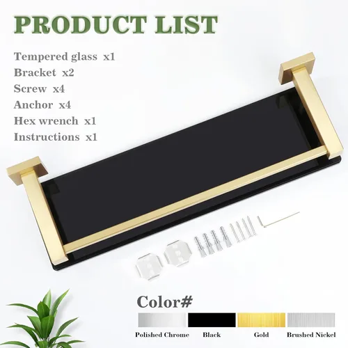 Miniatura 6 de Alise Estantes de baño, estante de vidrio dorado para baño, estantes flotantes modernos, 20 pulgadas Dorado y Negro