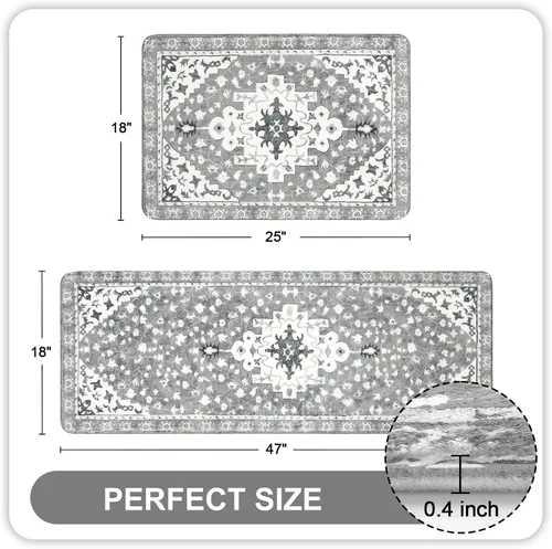 Miniatura 2 de Uphome Juego de 2 tapetes de baño bohemios vintage, antideslizantes, suaves, lavables a máquina, oriental estético, tapete de baño tradicional