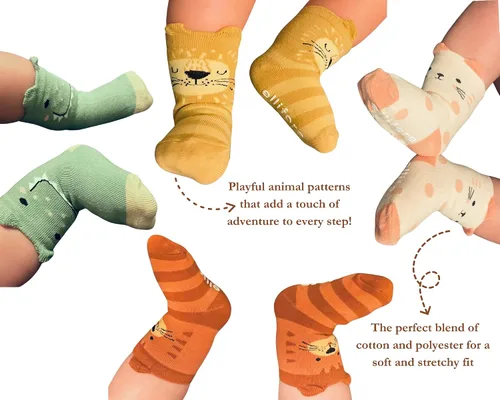 Miniatura 2 de Paquete de 7 calcetines de animales lindos para bebé, agarre antideslizante, calcetines para niños pequeños recién nacidos
