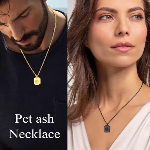 Miniatura 142 de FindChic Collares personalizados con urna para cenizas, barra vertical, gato, luna, reloj de arena, garra de perro, acero inoxidable, chapado en oro