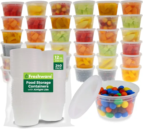 Freshware Contenedores de almacenamiento de alimentos [240 juegos] recipientes de plástico de 12 onzas con tapas, slime, sopa, recipientes de