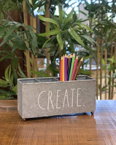Miniatura 4 de Rae Dunn Organizador de belleza – Cuatro secciones para almacenamiento de cosméticos – Contenedor de metal galvanizado para suministros