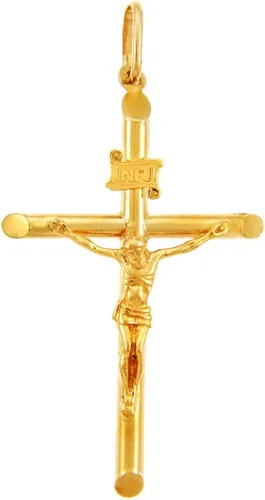 Miniatura 2 de Collar con colgante de cruz tubular de oro amarillo macizo de 14 quilates