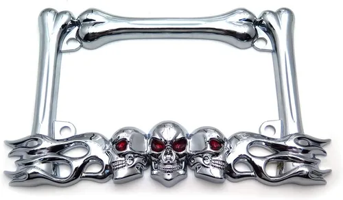 Miniatura 10 de MT294-006- 3D SKULL FLAME BONES NEGRO MOTOCICLETA PLACA MARCO Compatible con HARLEY-DAVIDSON Negro